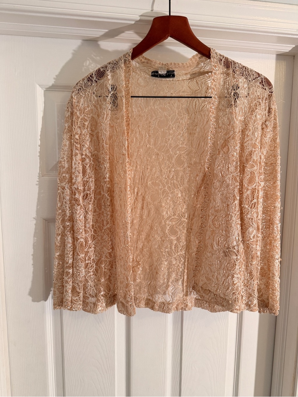 Karen Millen Sheer Lace Open-Front Cardigan - Blush